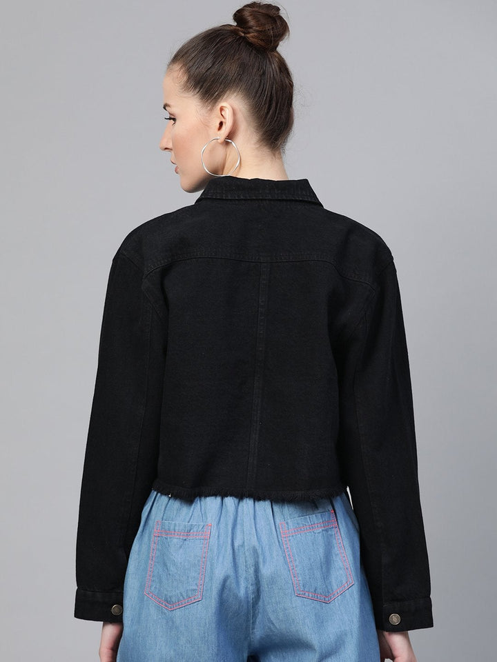 Women's Black Denim Raw Edge Jacket - SASSAFRAS