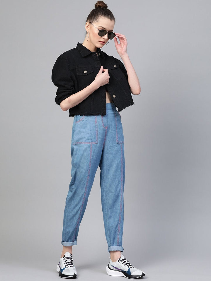 Women's Black Denim Raw Edge Jacket - SASSAFRAS
