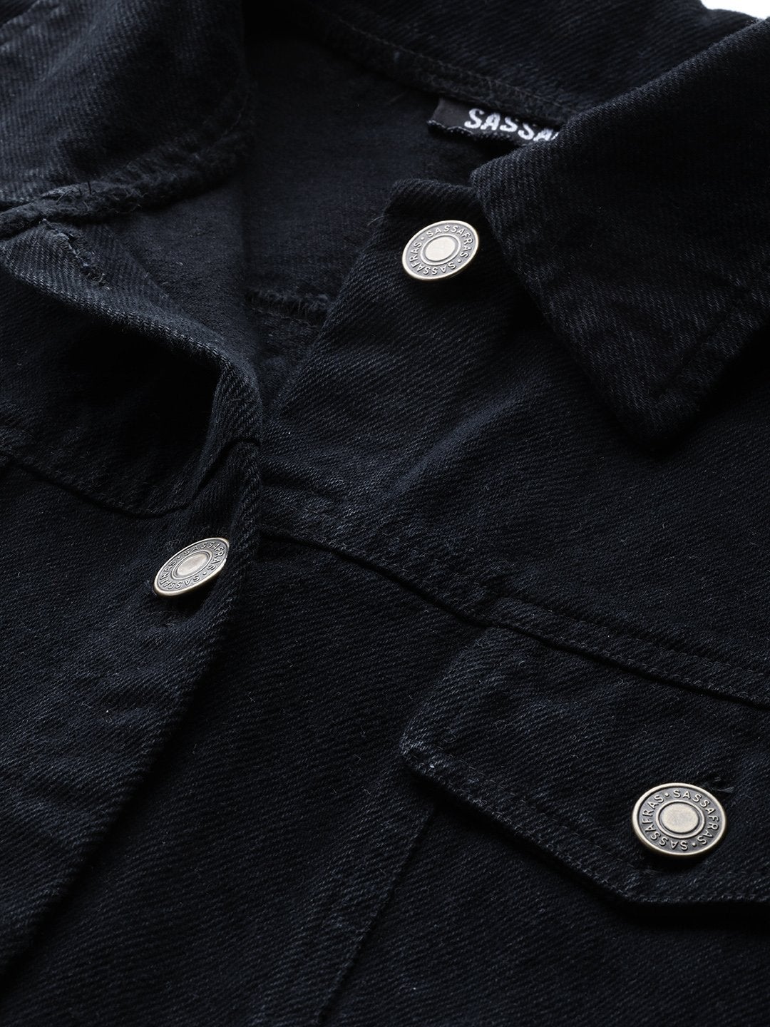 Women's Black Denim Raw Edge Jacket - SASSAFRAS