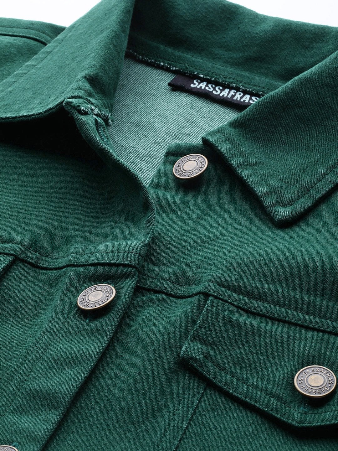 Women's Emerald Green Denim Belted Jacket - SASSAFRAS