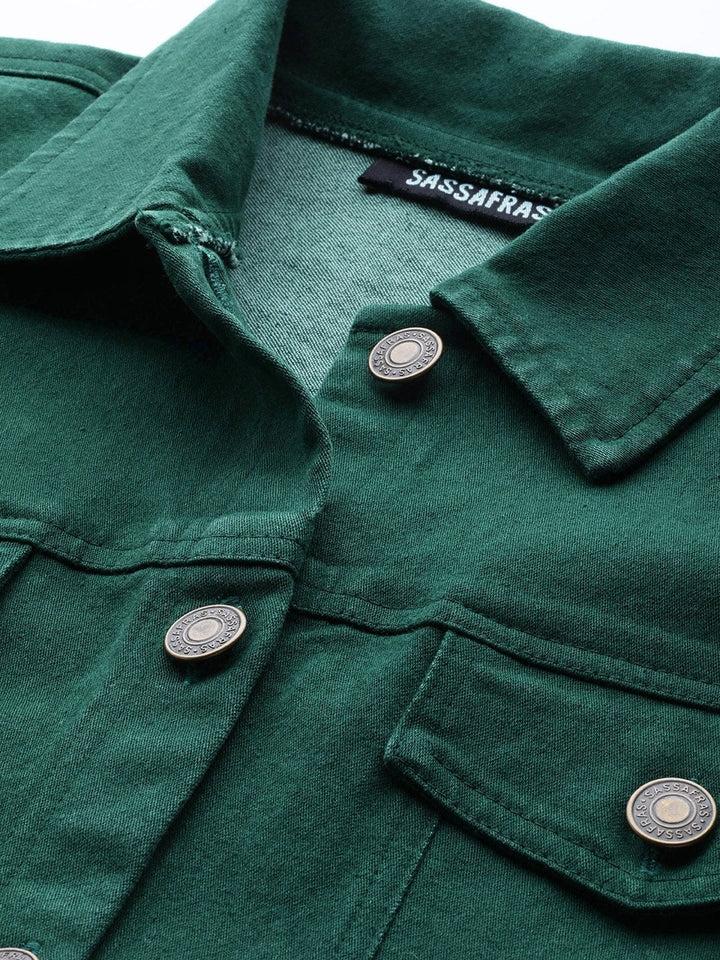 Women's Emerald Green Denim Belted Jacket - SASSAFRAS