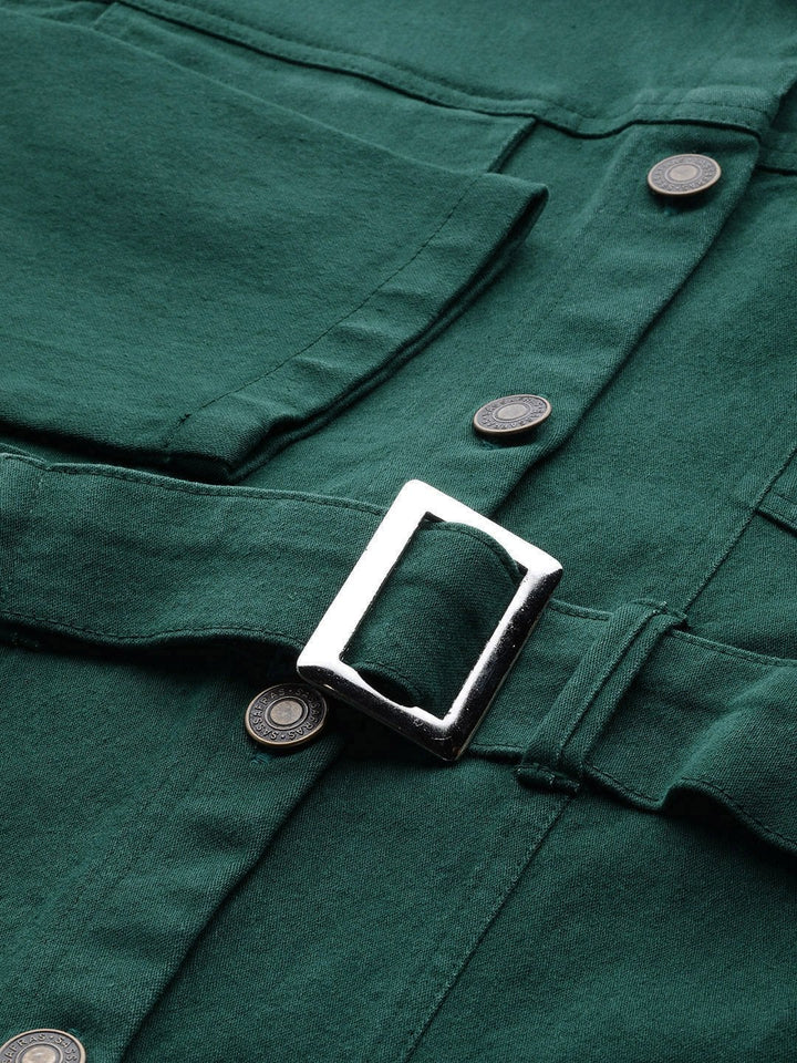 Women's Emerald Green Denim Belted Jacket - SASSAFRAS