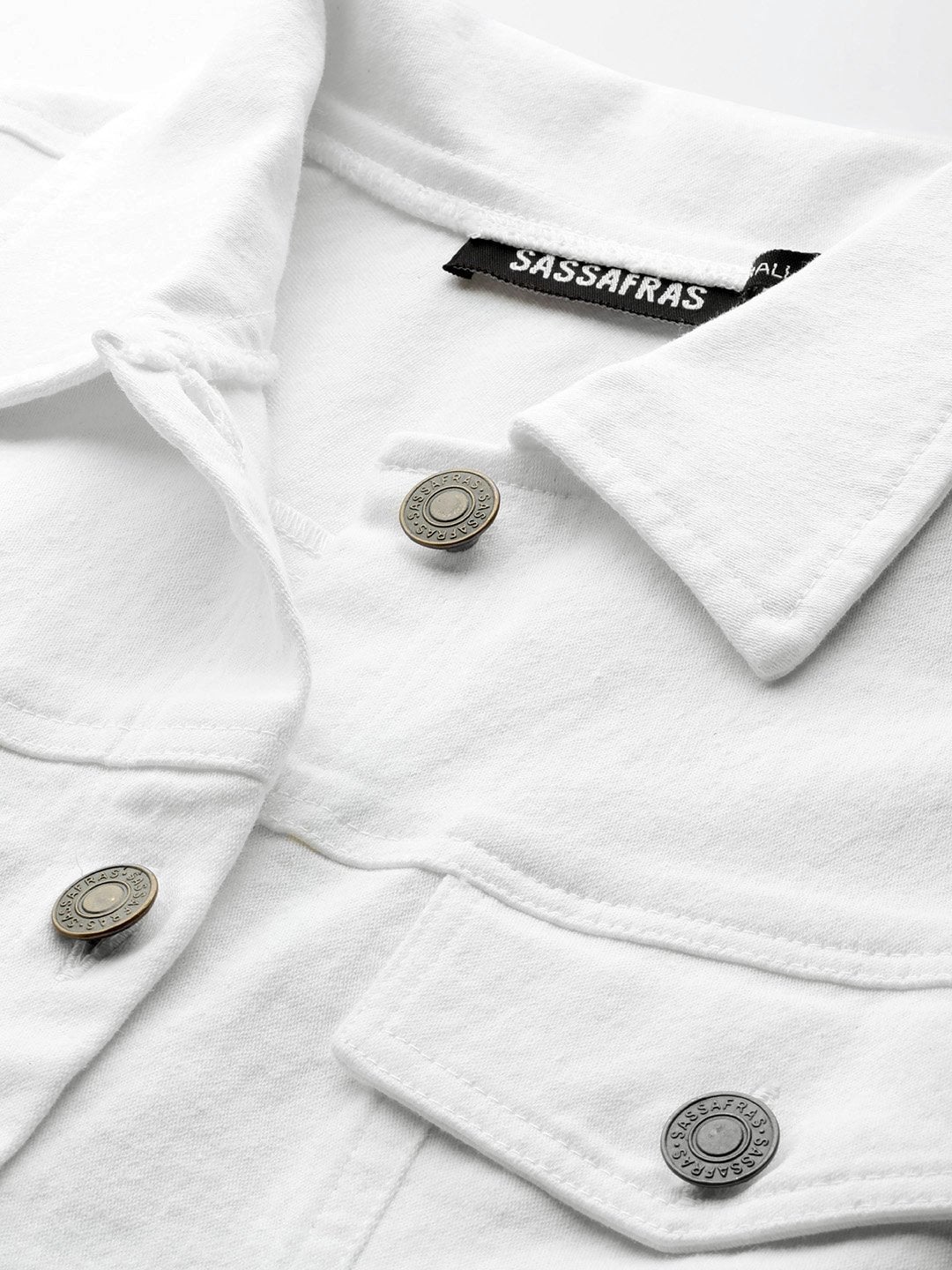Women's White Belted Denim Jacket - SASSAFRAS