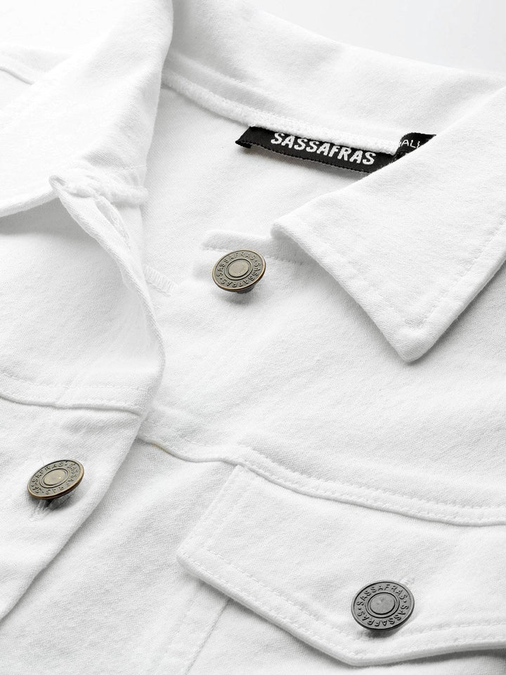 Women's White Belted Denim Jacket - SASSAFRAS