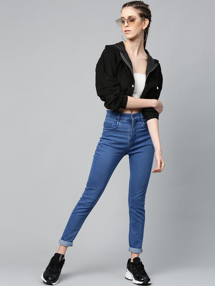 Women's Black Hooded Boxy Corduroy Crop Jacket - SASSAFRAS