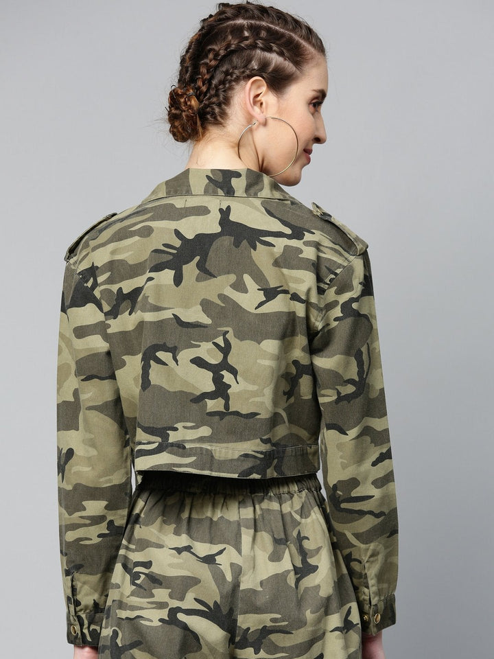 Women's Green Camouflage Trucker Jacket - SASSAFRAS