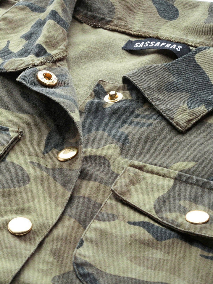 Women's Green Camouflage Trucker Jacket - SASSAFRAS