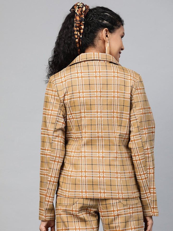 Women's Beige Check Wrap Twill Blazer - SASSAFRAS