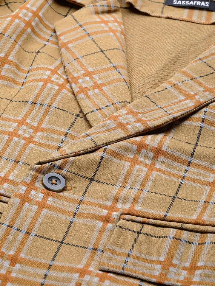 Women's Beige Check Wrap Twill Blazer - SASSAFRAS