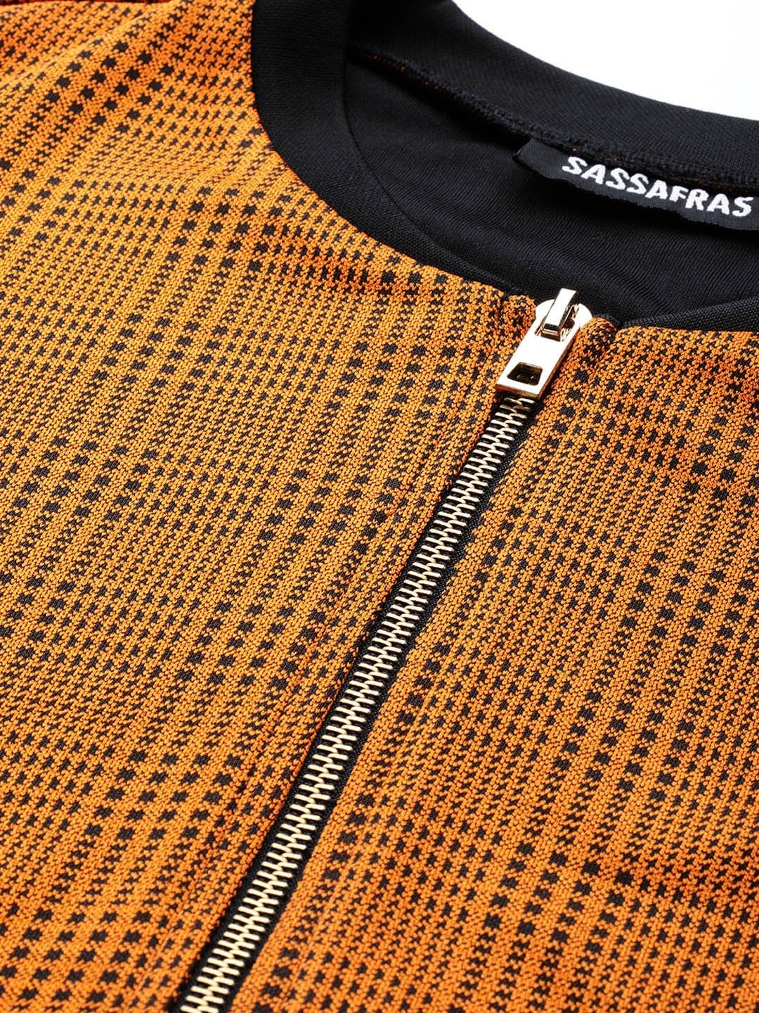 Women's Mustard Jacquard Check Bomber Jacket - SASSAFRAS