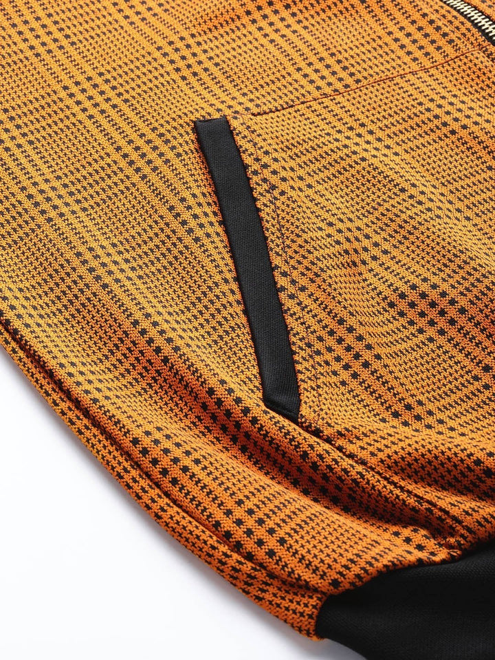 Women's Mustard Jacquard Check Bomber Jacket - SASSAFRAS
