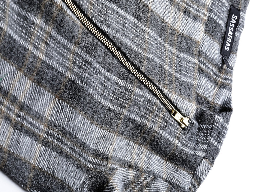 Women's Grey Check Biker Jacket - SASSAFRAS