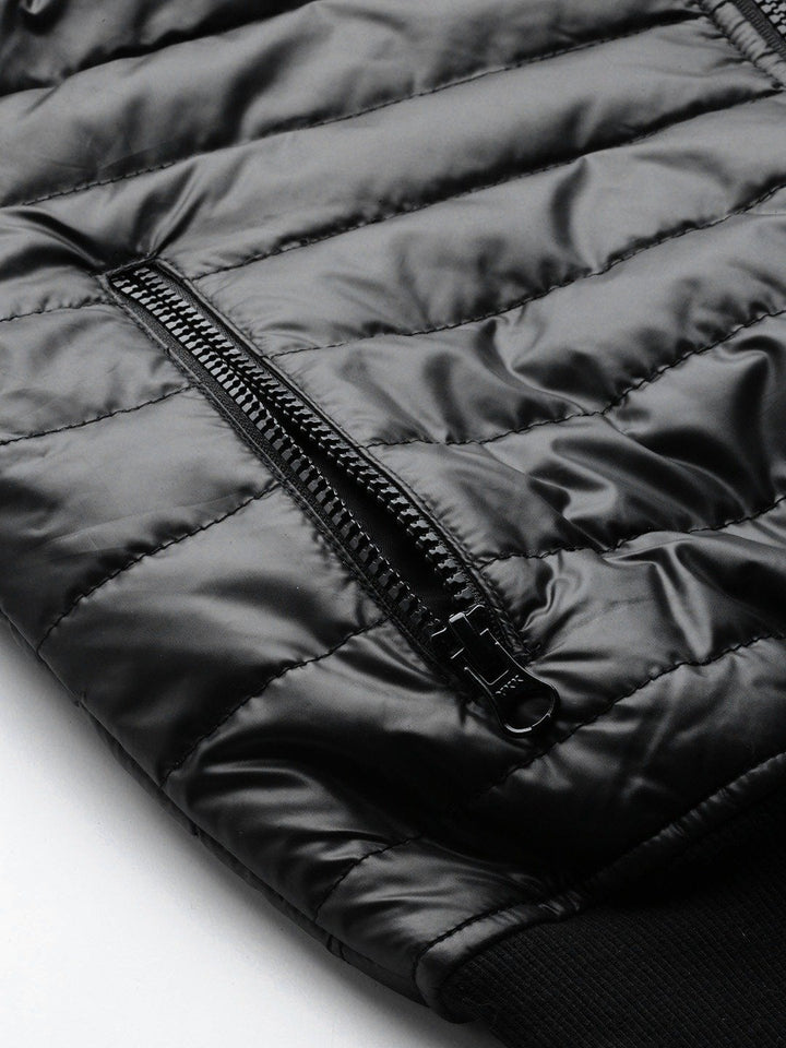 Women's Black Hooded Crop Bomber Puffer Jacket - SASSAFRAS