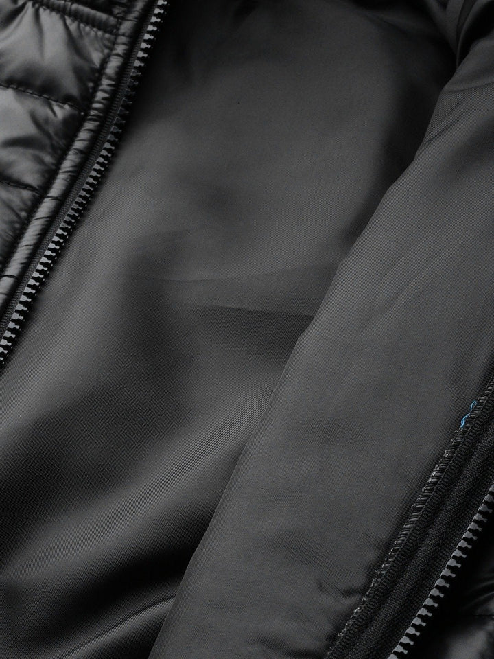 Women's Black Hooded Crop Bomber Puffer Jacket - SASSAFRAS