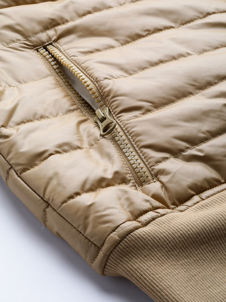 Women's Khaki Hooded Crop Bomber Puffer Jacket - SASSAFRAS