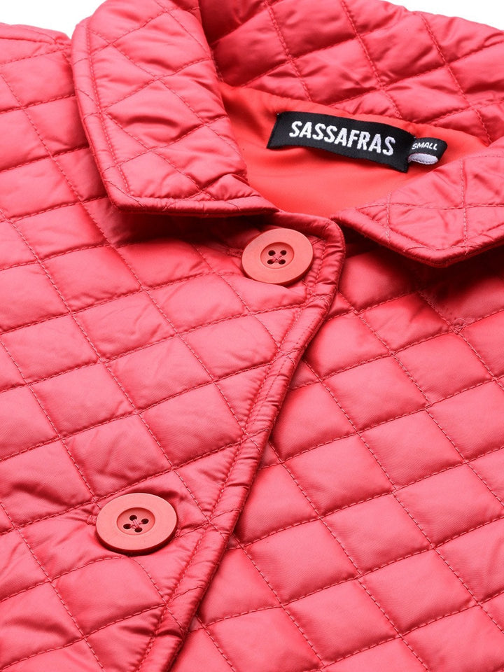 Women's Red Collared Quilted Puffer Jacket - SASSAFRAS