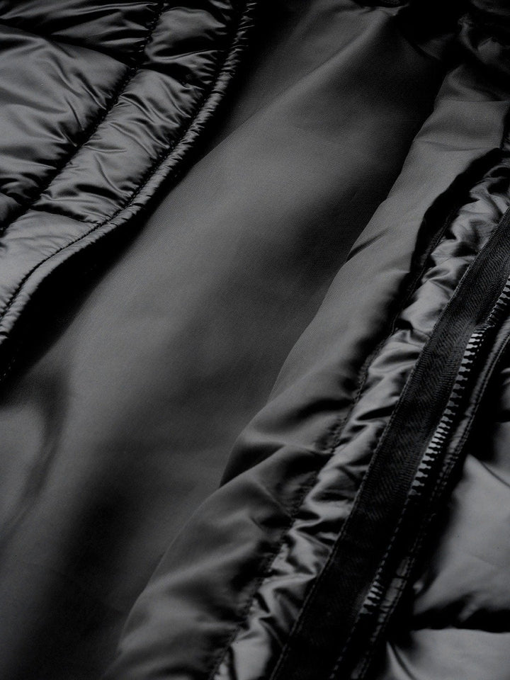 Women's Black Belted Longline Hooded Quilted Jacket - SASSAFRAS