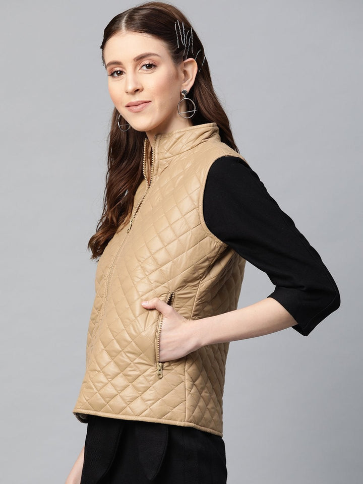 Women's Khaki Sleeveless Quilted Puffer Jacket - SASSAFRAS