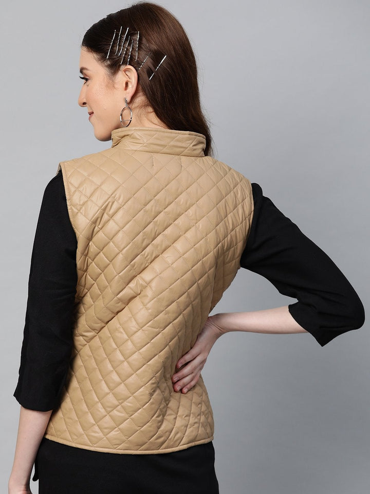 Women's Khaki Sleeveless Quilted Puffer Jacket - SASSAFRAS