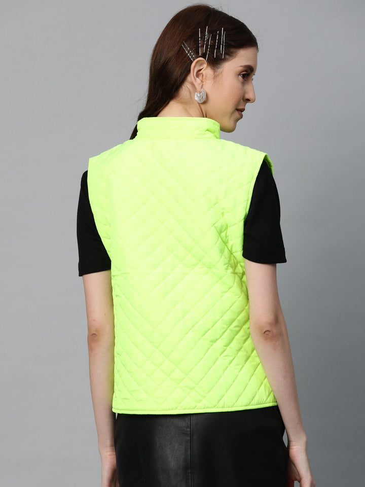 Women's Neon Green Sleeveless Quilted Puffer Jacket - SASSAFRAS