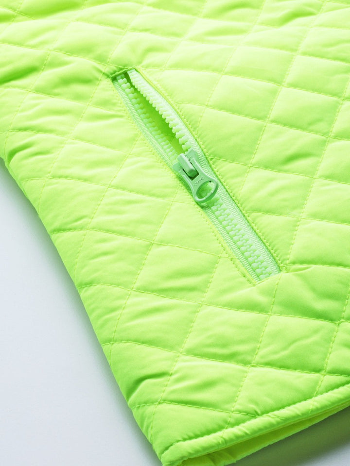 Women's Neon Green Sleeveless Quilted Puffer Jacket - SASSAFRAS