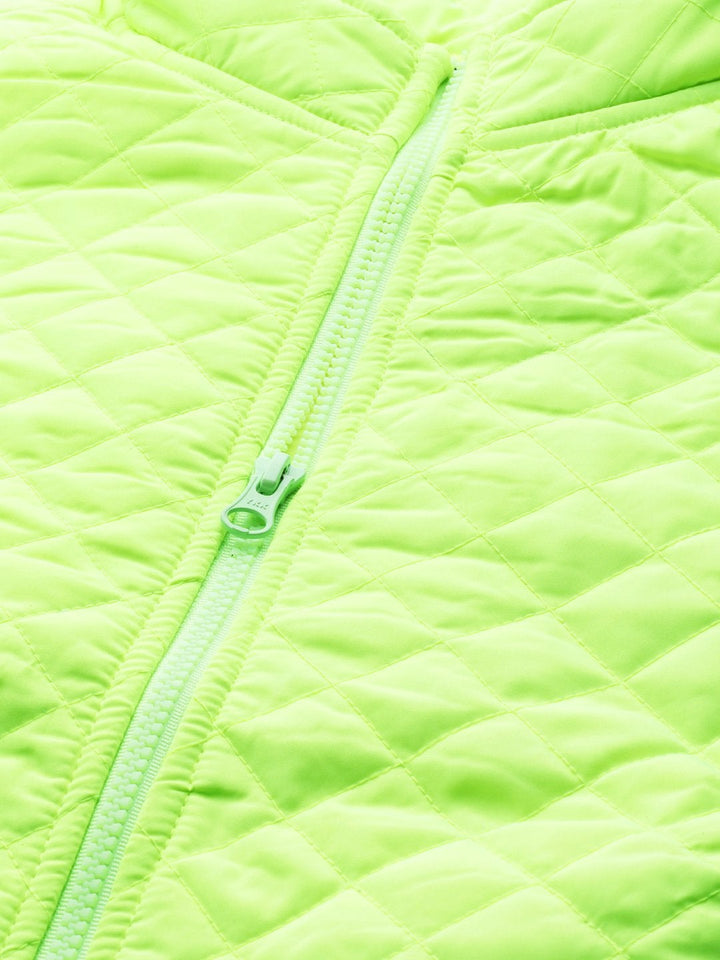Women's Neon Green Sleeveless Quilted Puffer Jacket - SASSAFRAS