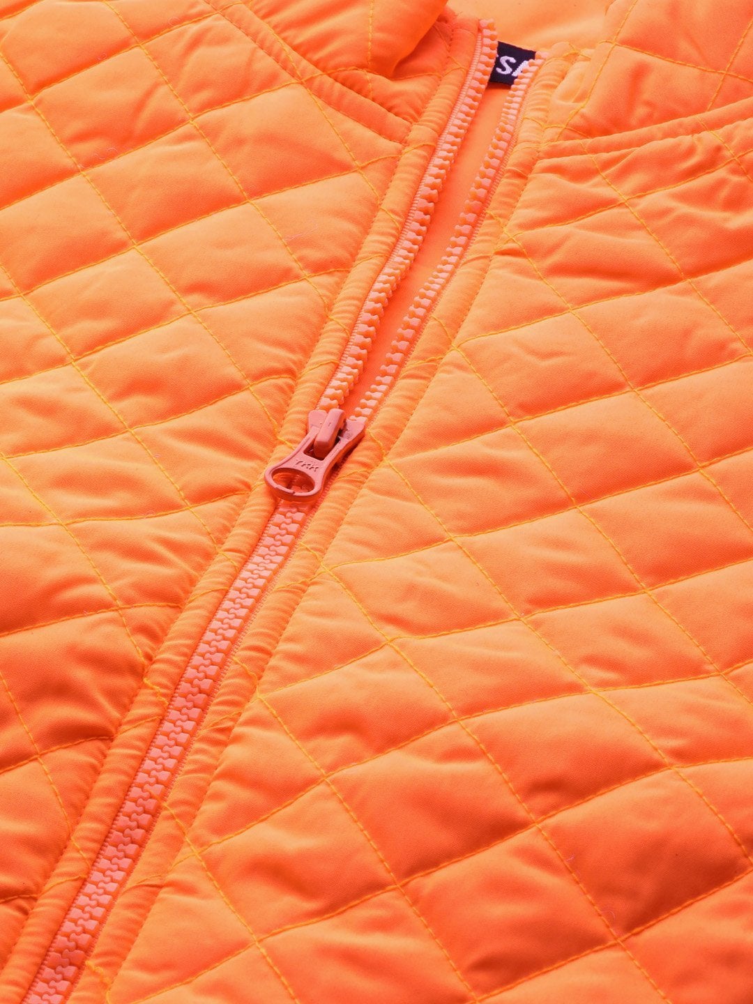 Women's Neon Orange Sleeveless Quilted Puffer Jacket - SASSAFRAS