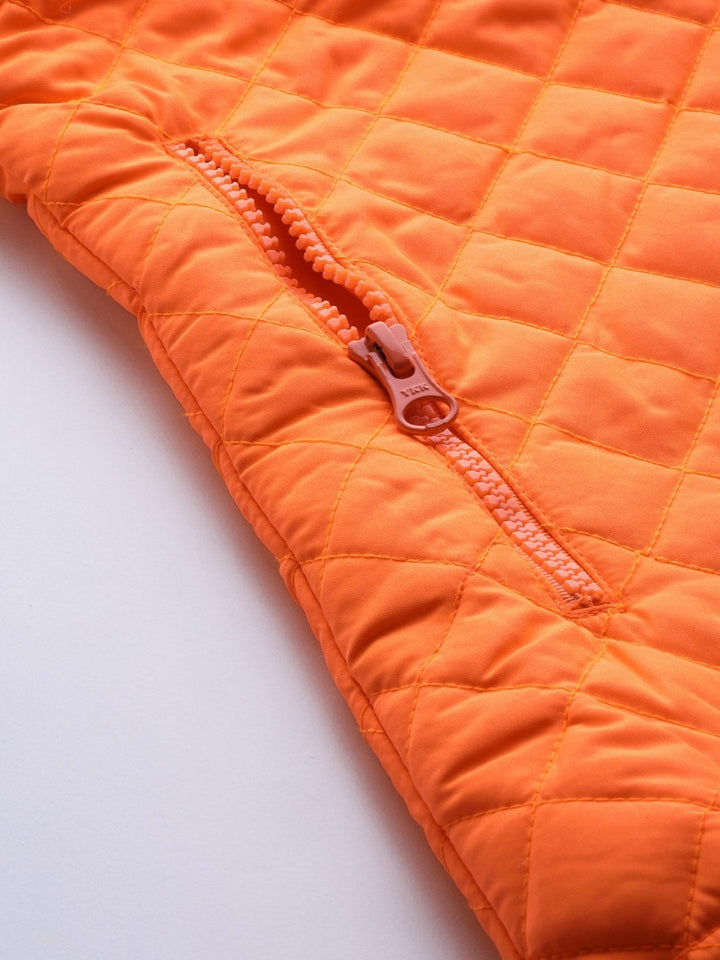 Women's Neon Orange Sleeveless Quilted Puffer Jacket - SASSAFRAS