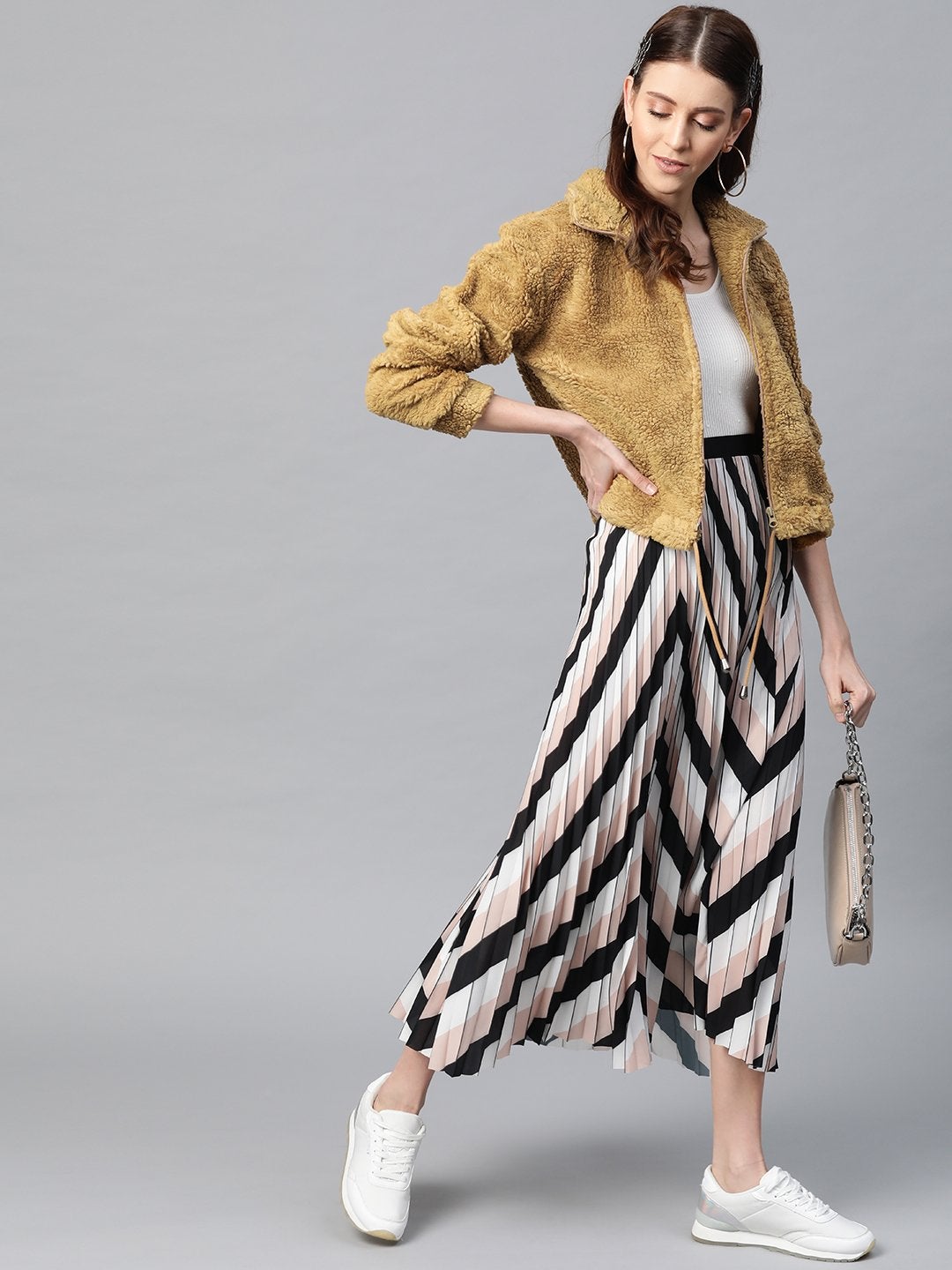 Women's Mustard Drawstring Faux Fur Jacket - SASSAFRAS
