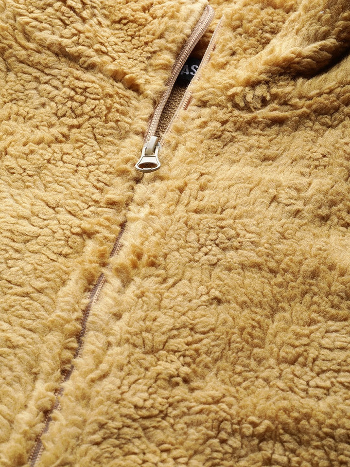 Women's Mustard Drawstring Faux Fur Jacket - SASSAFRAS