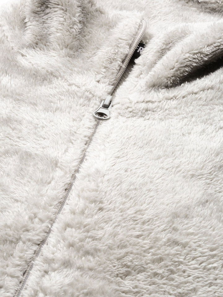 Women's Grey Drawstring Faux Fur Jacket - SASSAFRAS