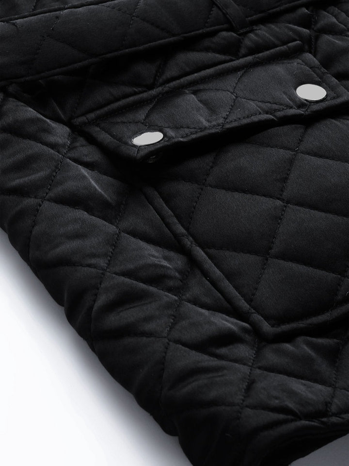 Women's Black Sleeveless Belted Satin Quilted Jacket - SASSAFRAS