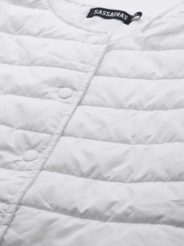 Women's White Snap Button Quilted Jacket - SASSAFRAS
