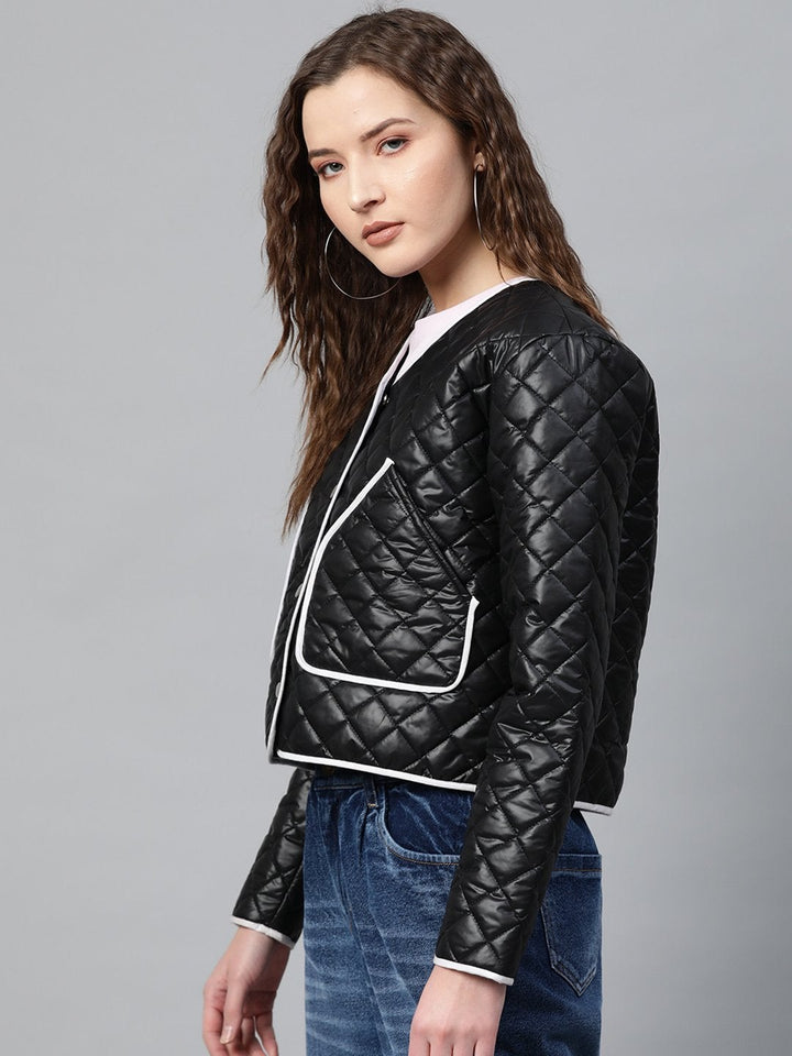 Women's Black Piping Detail Quilted Jacket - SASSAFRAS