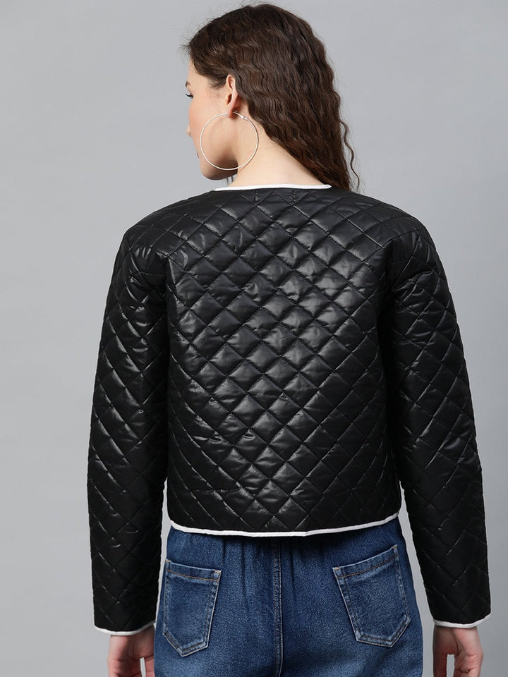 Women's Black Piping Detail Quilted Jacket - SASSAFRAS