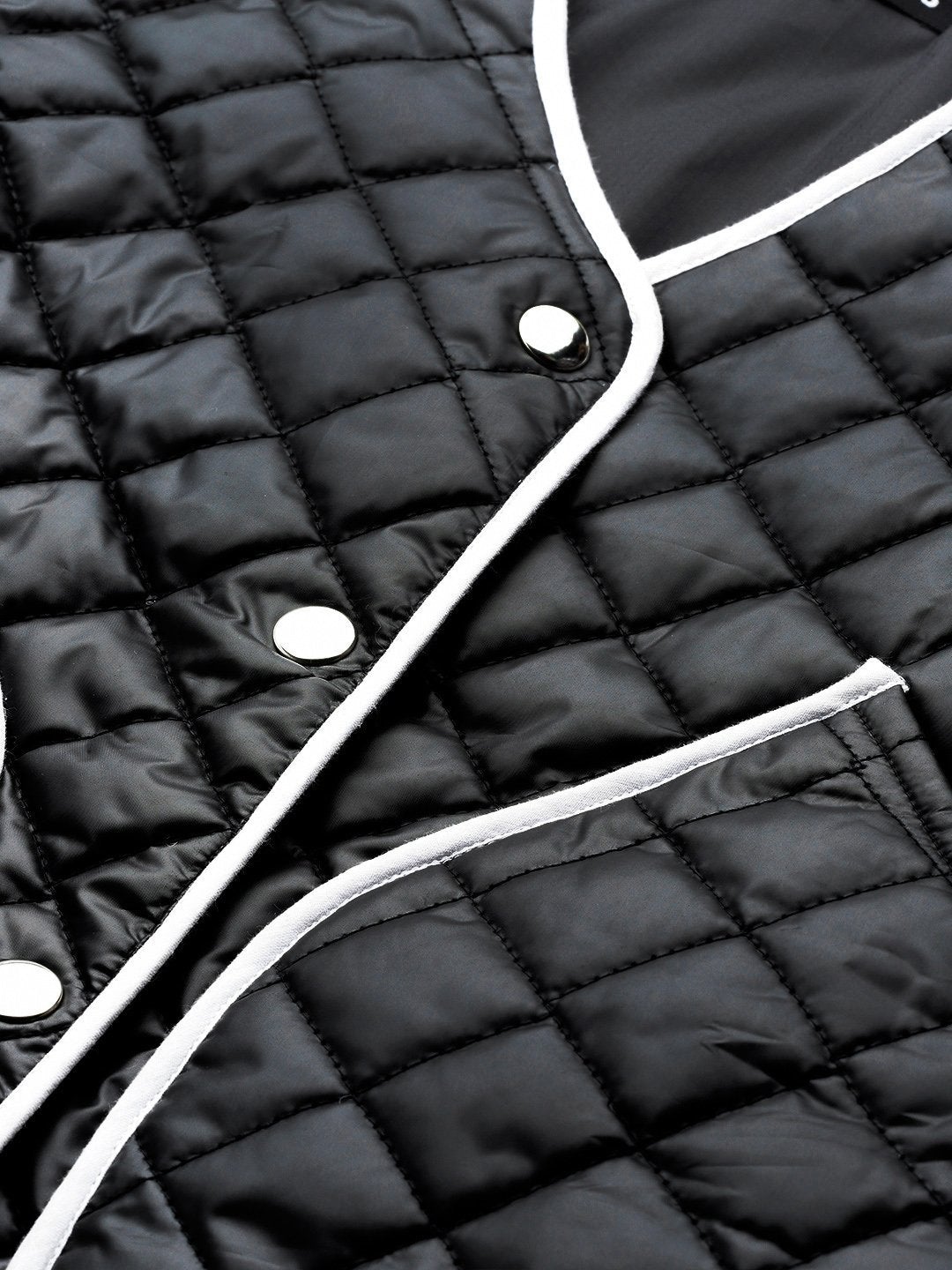 Women's Black Piping Detail Quilted Jacket - SASSAFRAS