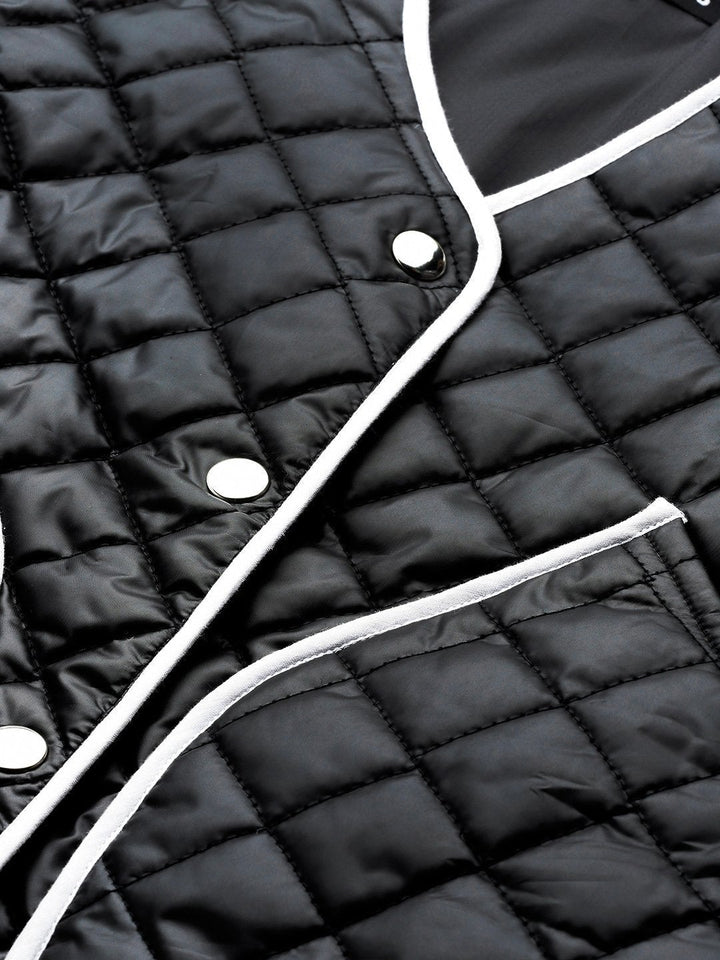 Women's Black Piping Detail Quilted Jacket - SASSAFRAS