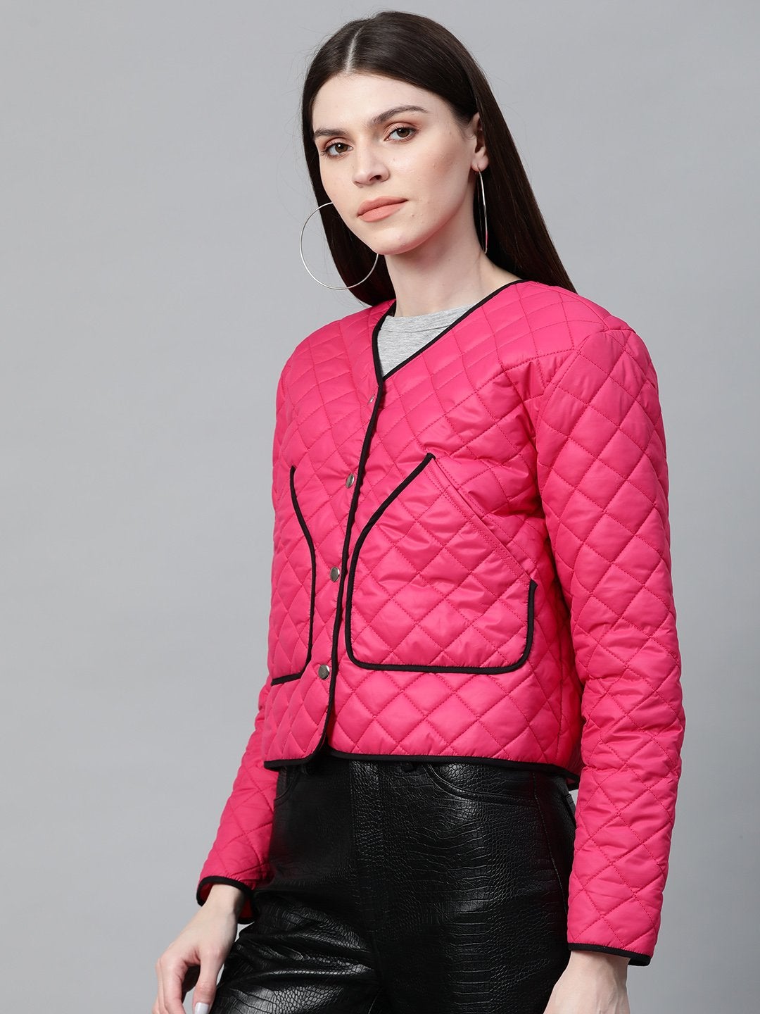 Women's Fuchsia Piping Detail Quilted Jacket - SASSAFRAS