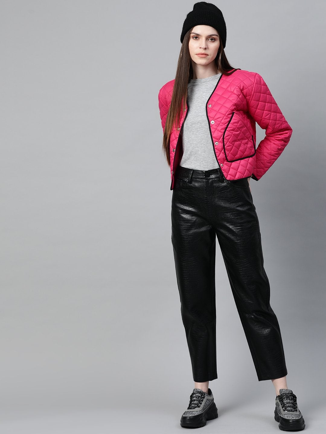 Women's Fuchsia Piping Detail Quilted Jacket - SASSAFRAS
