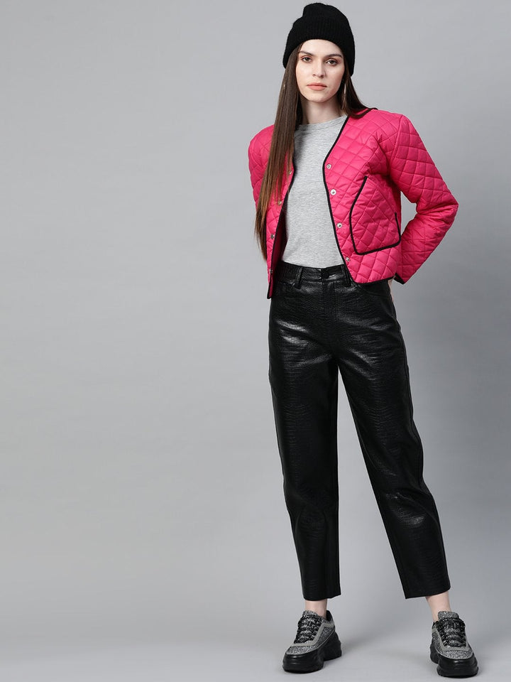 Women's Fuchsia Piping Detail Quilted Jacket - SASSAFRAS