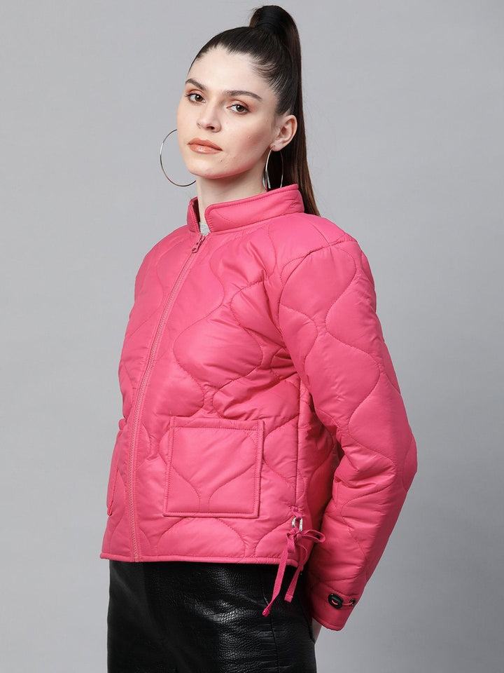 Women's Fuchsia Front Pocket Puffer Jacket - SASSAFRAS