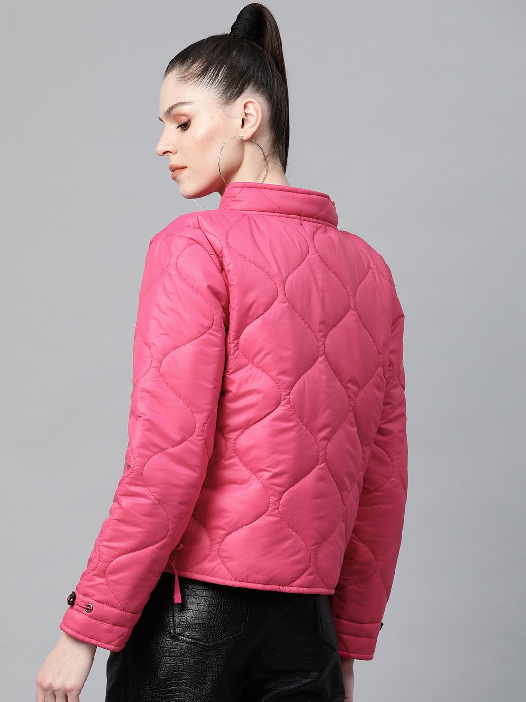Women's Fuchsia Front Pocket Puffer Jacket - SASSAFRAS