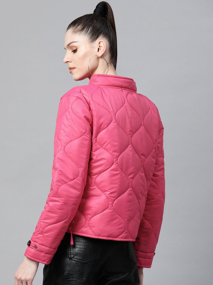Women's Fuchsia Front Pocket Puffer Jacket - SASSAFRAS