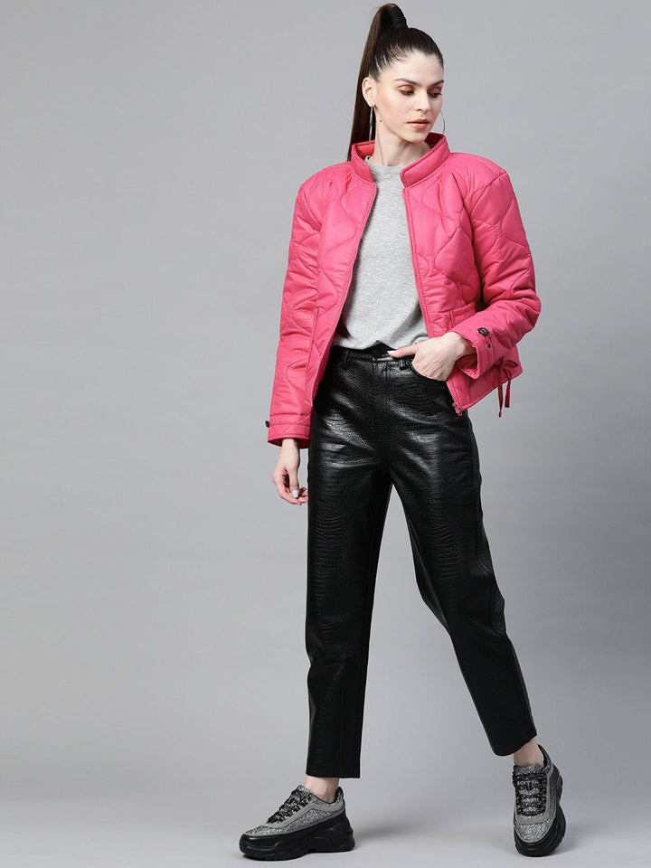 Women's Fuchsia Front Pocket Puffer Jacket - SASSAFRAS