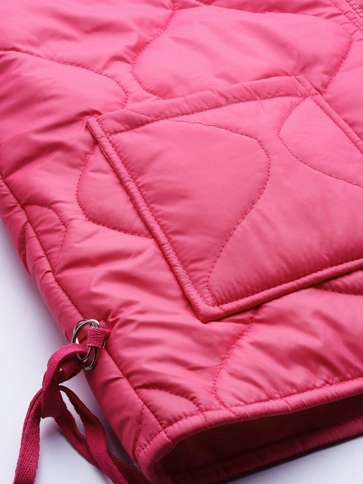 Women's Fuchsia Front Pocket Puffer Jacket - SASSAFRAS
