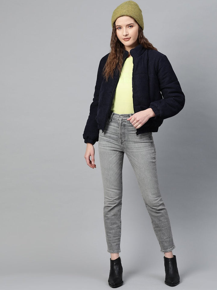 Women's Navy Corduroy Quilted Jacket - SASSAFRAS