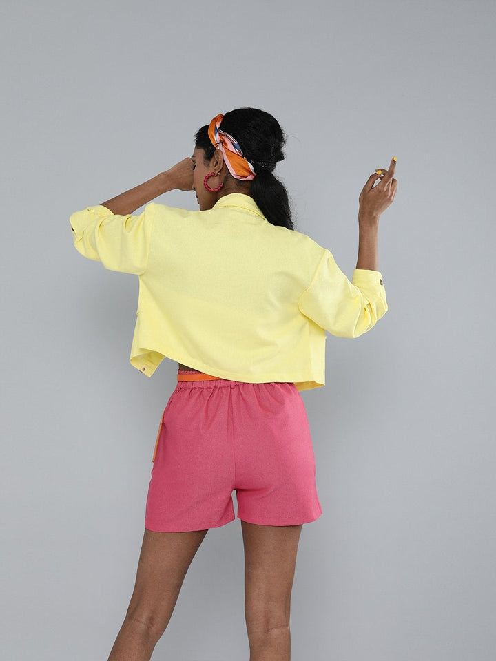 Women's Yellow Boxy Twill Jacket - SASSAFRAS