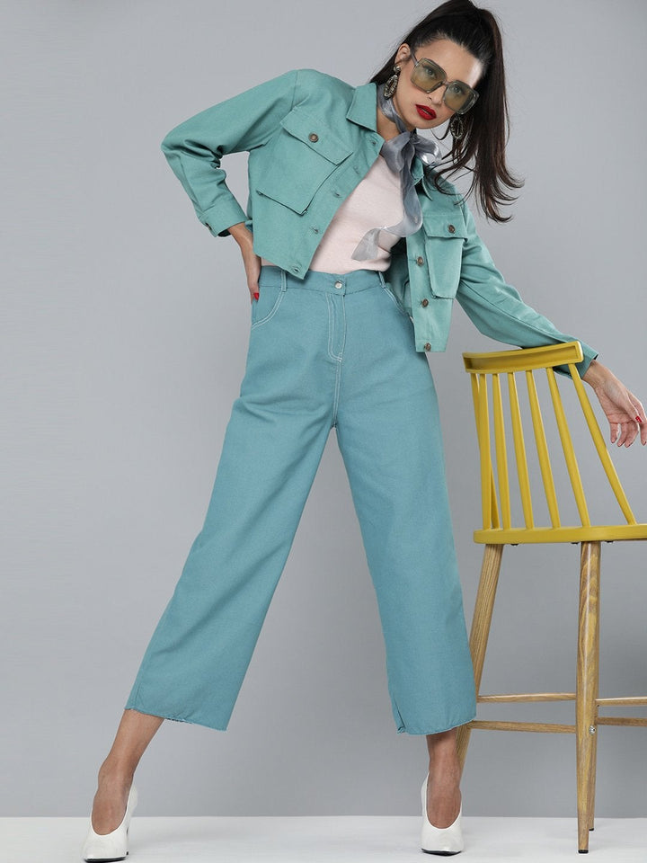 Women's Sea Green Boxy Twill Jacket - SASSAFRAS