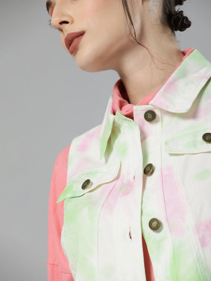 Women's Green & Pink Tie-Dye Sleeveless Jacket - SASSAFRAS