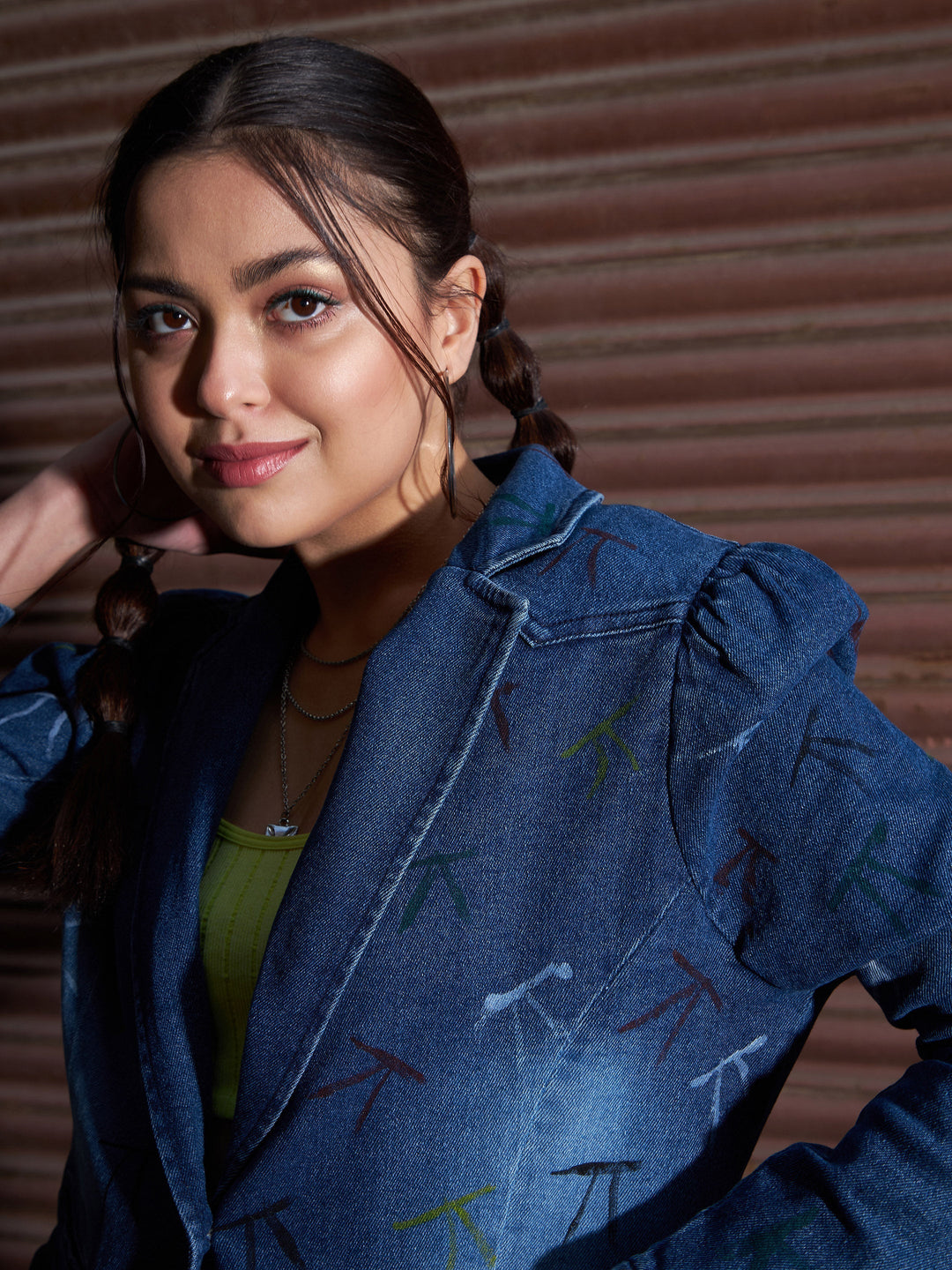 Women's Blue Denim Paint Strokes Classic Blazer - SASSAFRAS